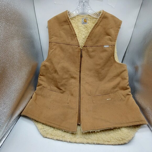 Carhartt Vest Tan Sherpa Lined Mens Size Large Tall Made In USA Vintage - Picture 1 of 7